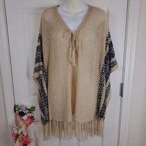 California Moon Rise fringe tribal poncho pullover boho Size medium